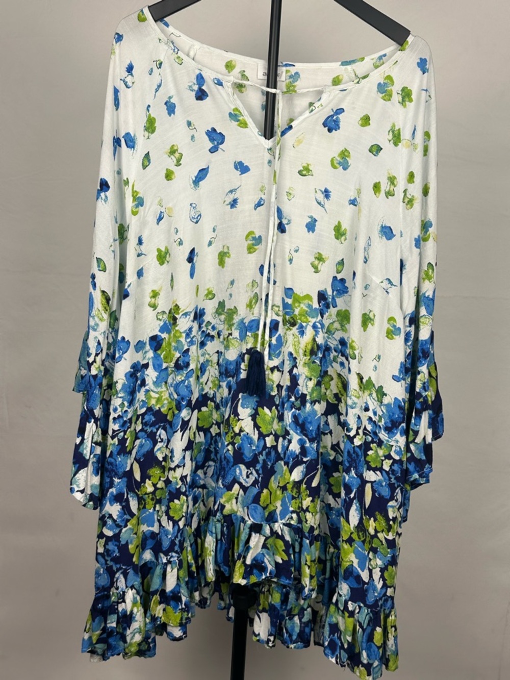 Avenue White Floral Tassel Tie Ruffle-Hem Tunic with Blue and Green Print - Picture 6 of 11